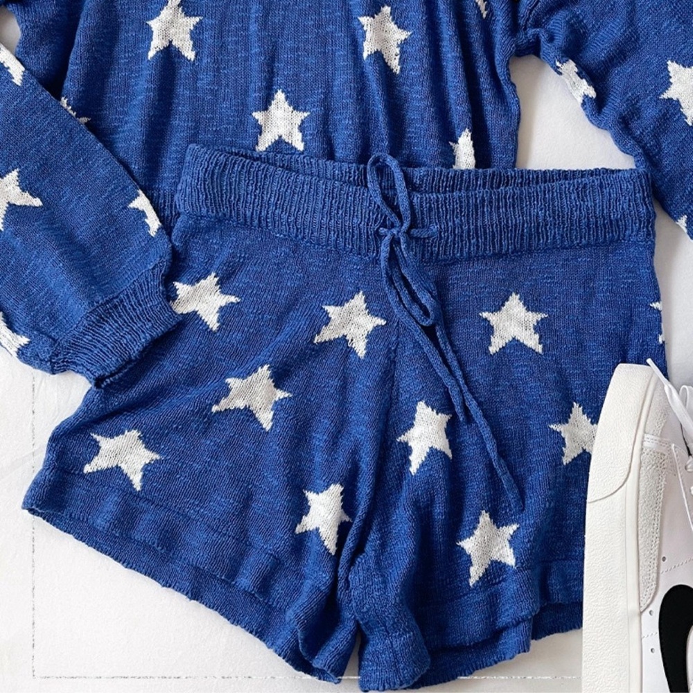 Beach Riot Navy Star Knit Lounge Shorts
